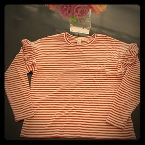 Striped 3/4” long sleeve Tee w/ flag on shoulder